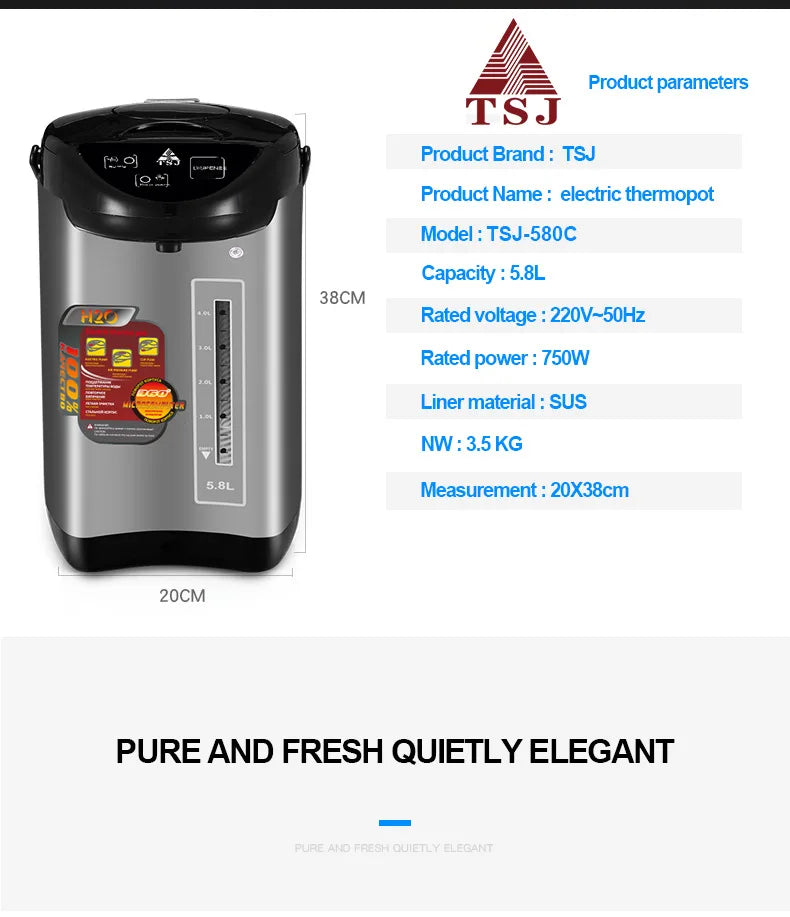 Electric Hot Water Boiler&Warmer,Manual DispenseAuto Water Pot Safety Stainless Steel Hot Water Dispenser Water Boiler 5.8Liter