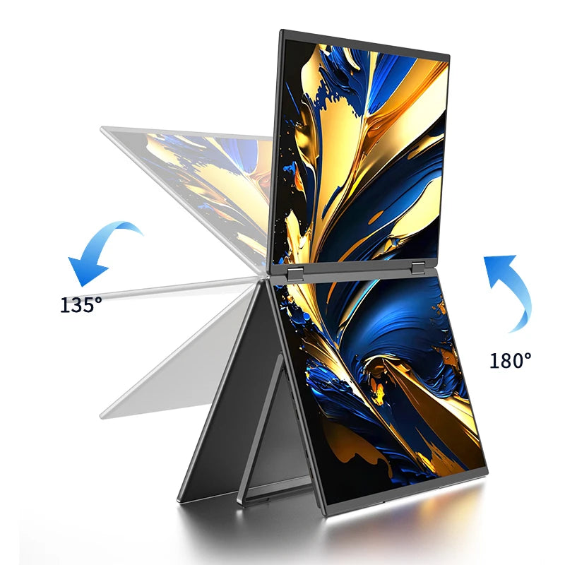 Sibolan 16 inch Dual Screen Portable Monitor 2.5K 60Hz 100% SRGB Foldable Laptop Display Extender HDMI USB-C Plug For Win Mac
