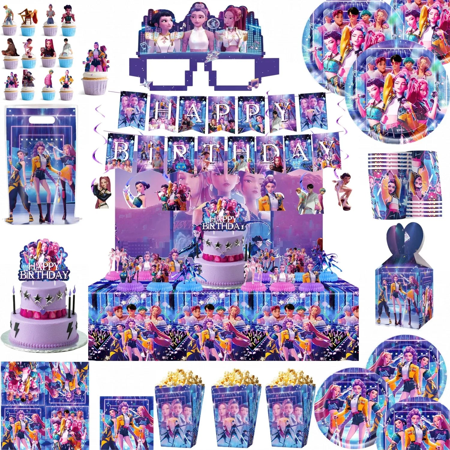 Hot K-Pop Birthday Party Decoration Set Kids Tableware Balloons Cups Plates Napkins Cake Topper Banner Gift Bag - Party Supplies