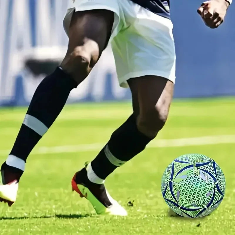 ..1Pro Size 5 Soccer Ball - Durable, Machine-Sewn & Glow-in-the-Dark Design for All-Weather Play..