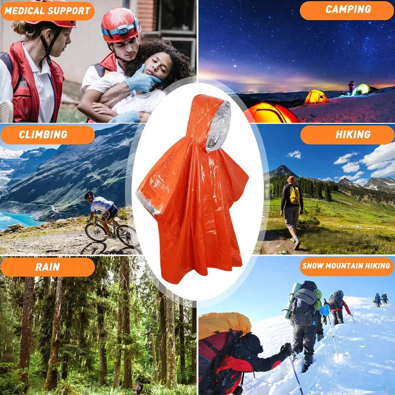 1PC Outdoor First Aid Survival Raincoat Camping Wilderness Emergency Insulation Warm Gear Body Protection Survival Blanket