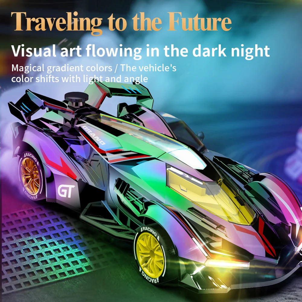 High‑Speed 4WD Holographic Spray Drift RC Car,2.4GHz,Powerful Motor,Cool Mist,45dB Quiet,USB Charging for Night Racing & Stunts