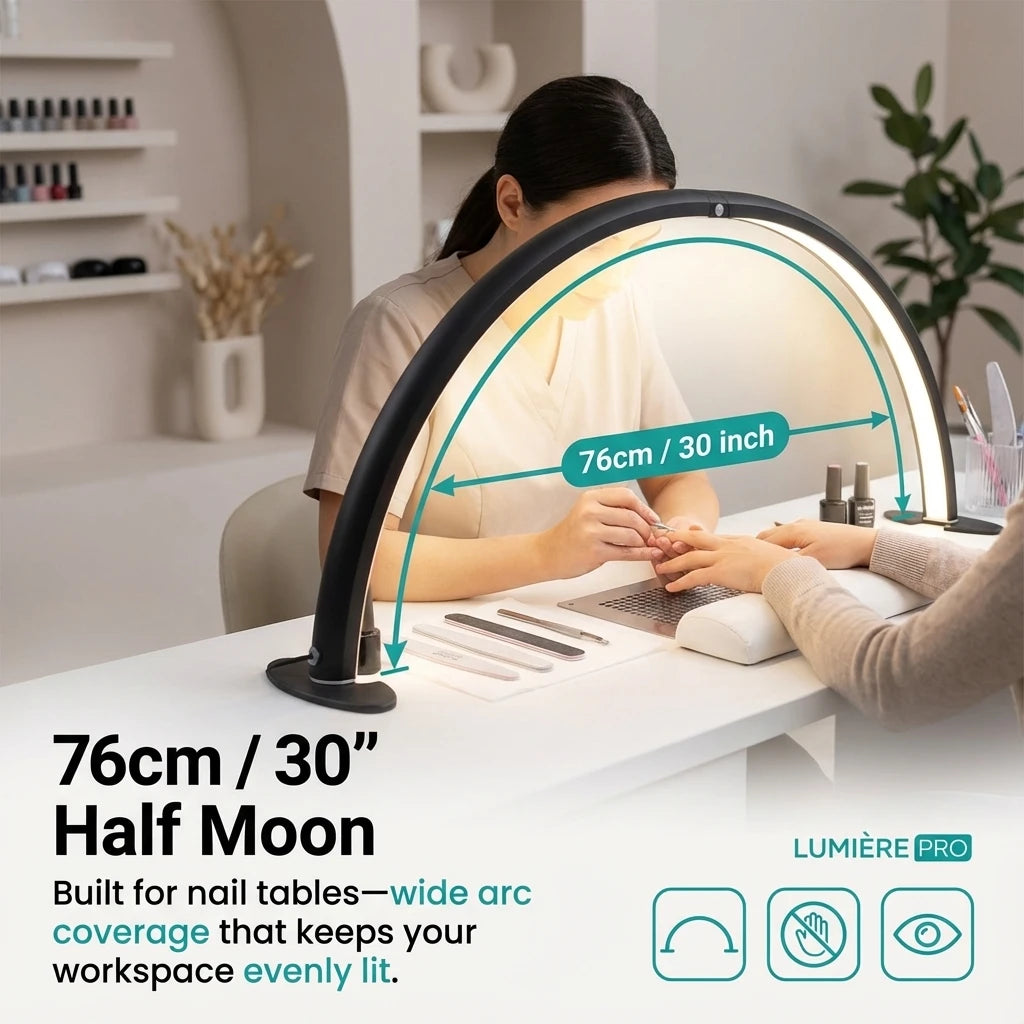 30inch Half Moon Light for Nail Desk 76cm 48W High Light Arch Photography Filling Crescent Desktop Manicure Craft Work Lamp