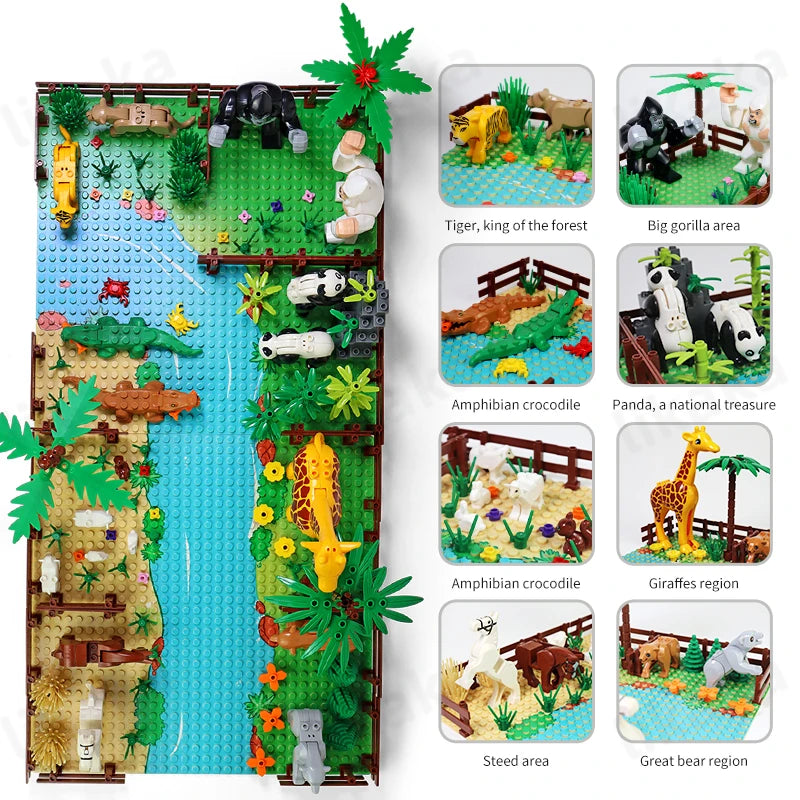 MOC Zoo Animals Building Blocks Toys Set for Kids Montessori Gift Compatible Classic Blocks City Friends Wild Animals Bricks Toy