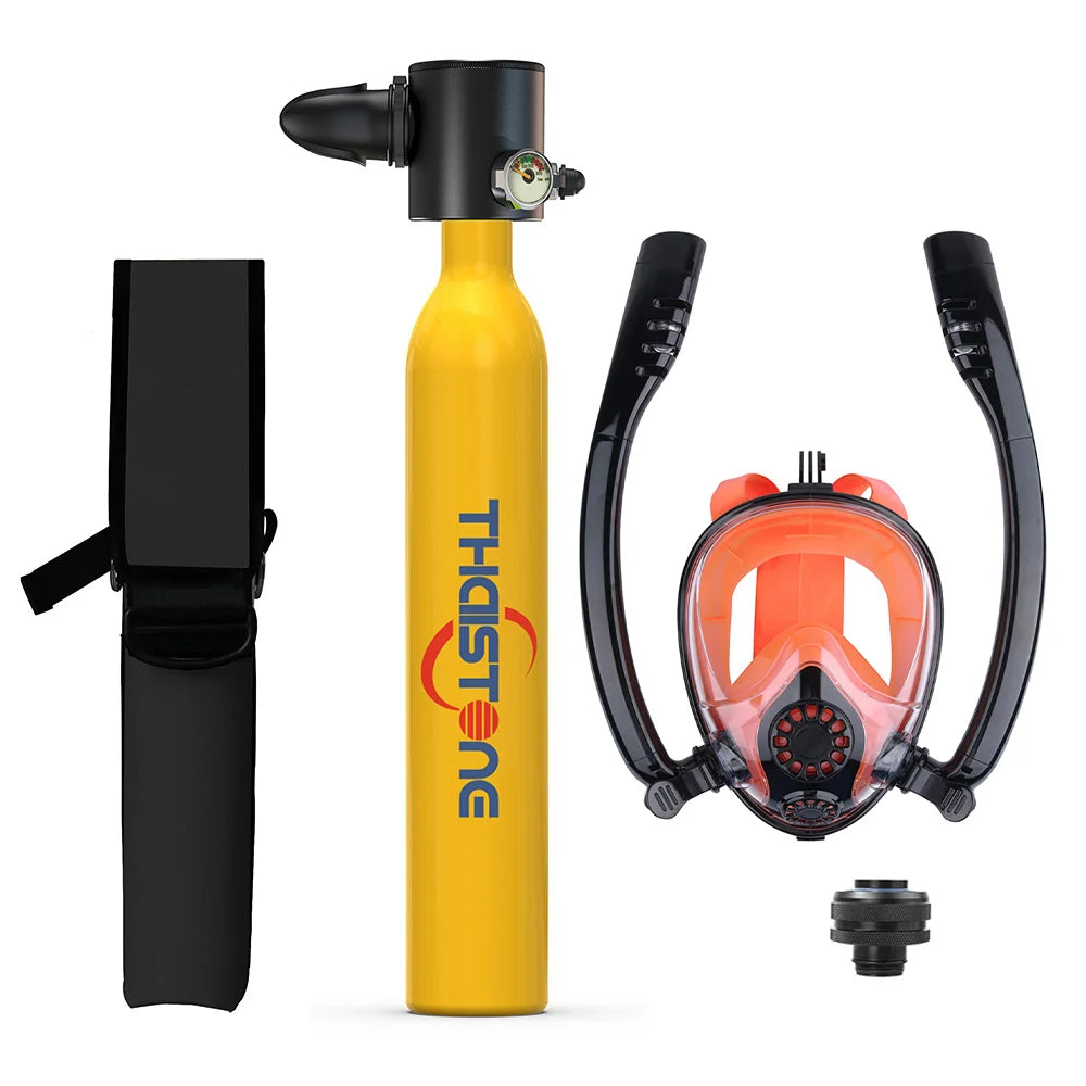 THAISTONE Diving Tank with Snorkel Mask 0.5L Mini Scuba Portable Lungs Oxygen Cylinder Full Face Diving Mask 5-10 Mins