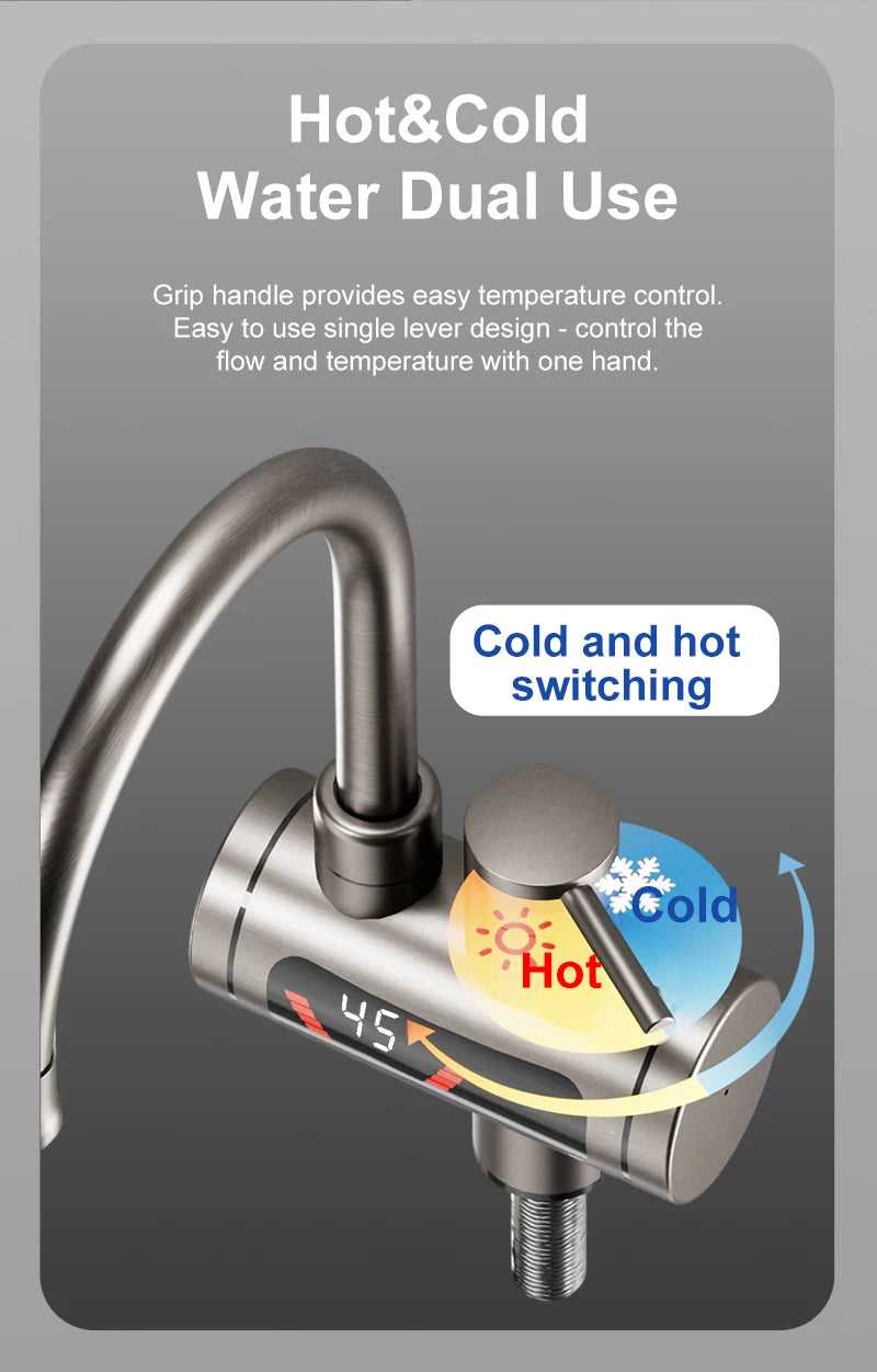 Instant Electric Water Heater 3300W EU Plug Under Sink 220V Kitchen Bathroom Tankless Hot Water Faucet Heater 360° Rotatable