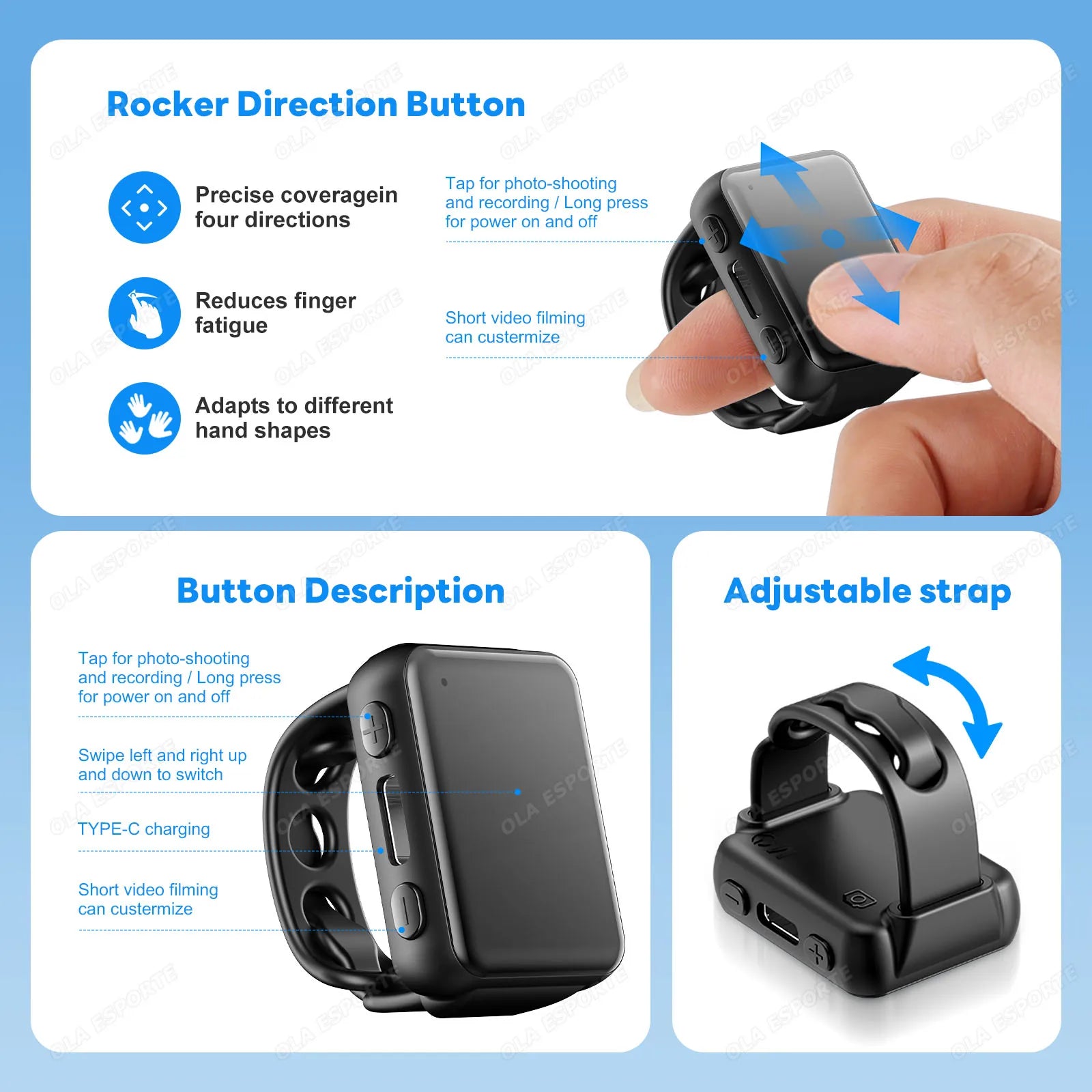 Multifunctional Ring Remote Control Smart Ring Video Camera control, Document remote control,Smartring Men Women for Android IOS