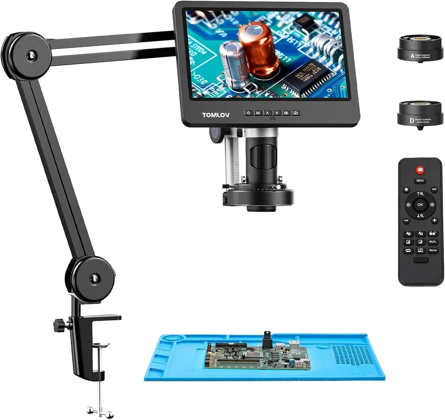 TOMLOV Digital Soldering Microscope 2000X 10.1" DM602 Flex HD Microscopes 3 Lens Coin Microscopio Ring Light For Repairing
