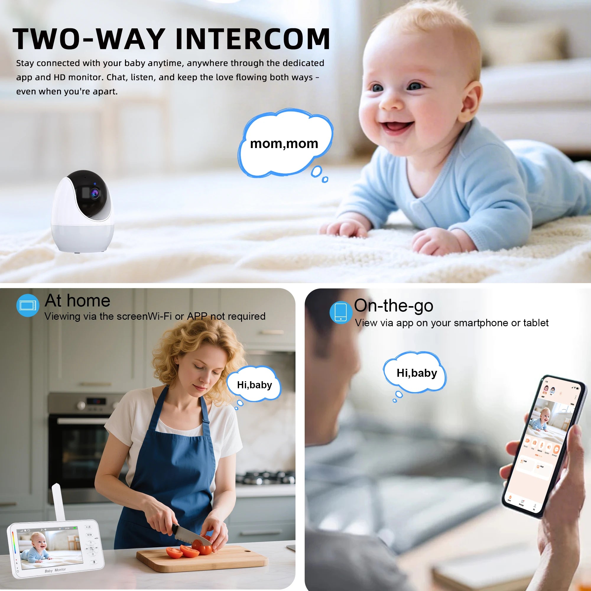 Keep an eye on your little one with this 4.3-inch video baby monitor featuring PTZ IP camera, night light, auto-tracking, and APP remote view control for convenient surveillance!