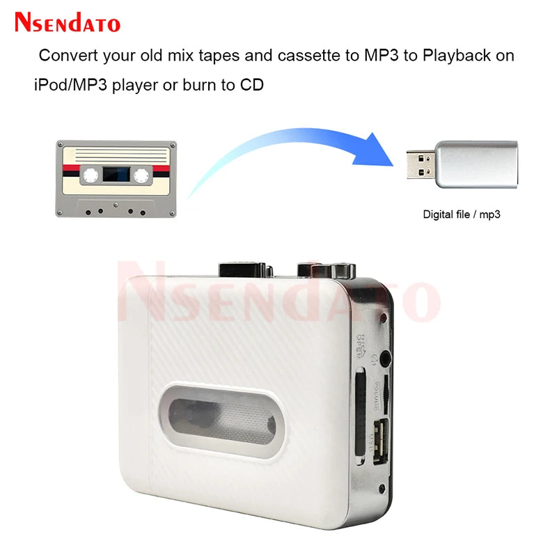 USB Cassette Tape Audio Player to mp3 Converter with Recorder Capture Tape Player Cassette PC for Computer speaker Phone iPod