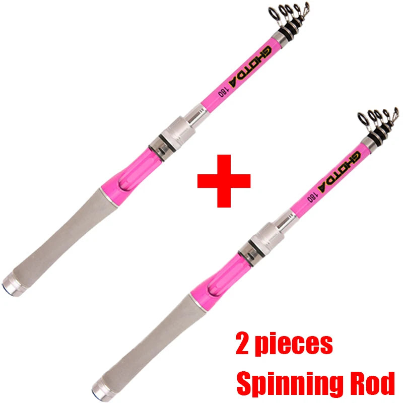 1.5m 1.8m 2.1m 2.4m Spinning / Casting Fishing Rod Pink Ultralight Carbon Telescopic Pole Lure Fishing Rods Tackle Trout Jigging