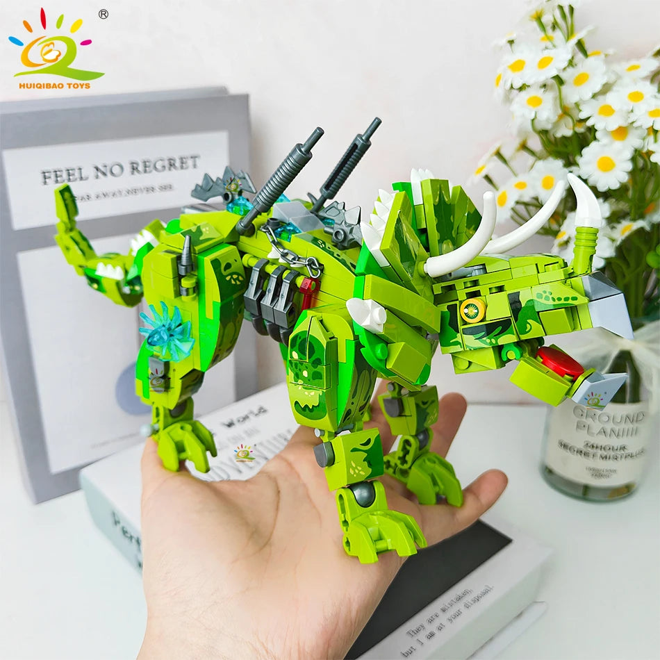 HUIQIBAO 2in1 Jurassic Dinosaur World Model Building Blocks City Triceratops Velociraptor Dino Park Bricks Children Toy Game
