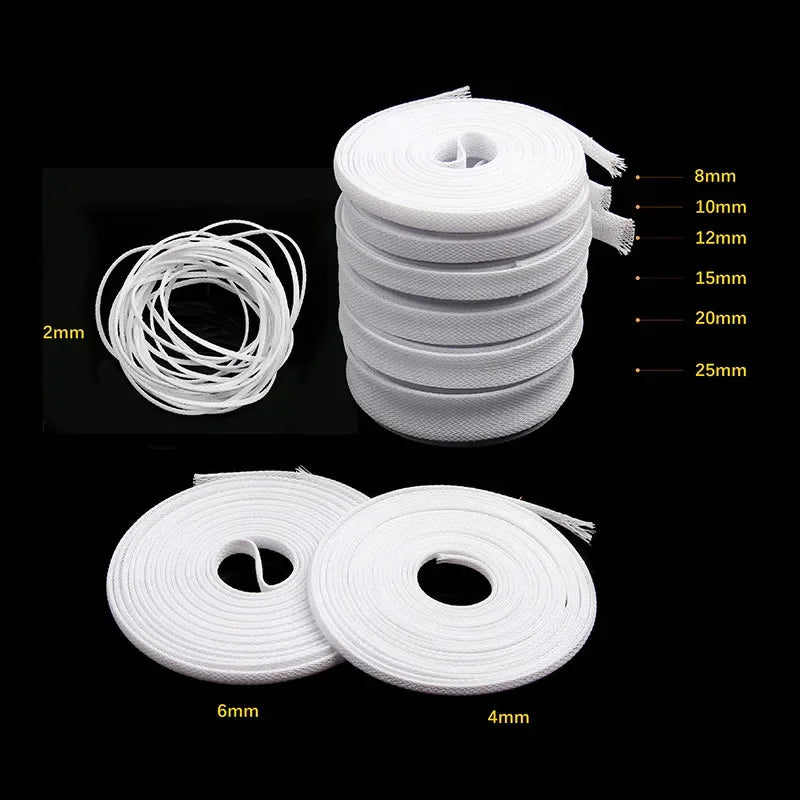 Protect your cables with this insulated white braided sleeving—made from tight, expandable PET nylon for durable, retardant wire gland and cable protection!