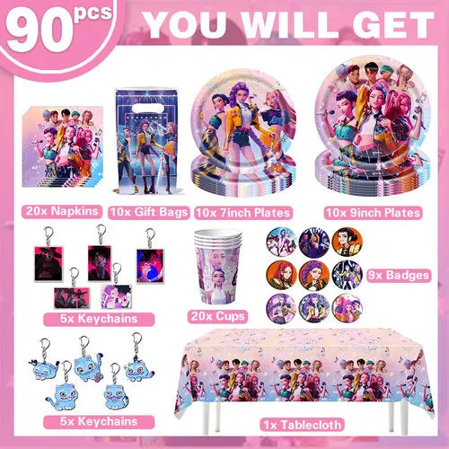 Happy Birthday Party Decoration Character Anime Tableware Plate Cup Balloon Set Banner Backdrop Gift Bag Keychain Party Supplies