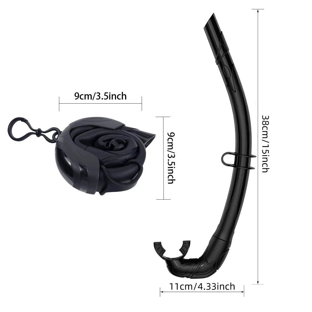 Silicone Snorkel Soft Flexible Foldable Easy-Breath Anti-Drop Adults Scuba Diving Freediving Swim Training Easy Carry for Travel