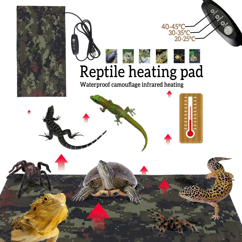 Reptile Heating Pad USB Heating Sheet  3 Gears Carbon Fiber Pet Heating Pad DC5V Heating Warm Mat For Small Animals Heater Waist