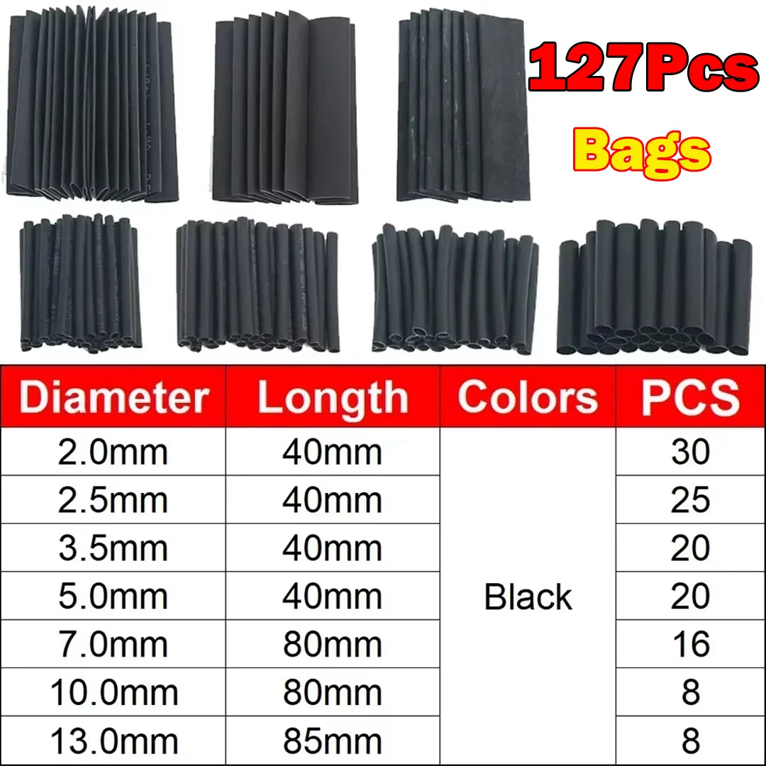 Protect your wiring with this black heat shrink tube kit—thermoresistant tubing ideal for wire wrapping, electrical connections, and cable insulation!