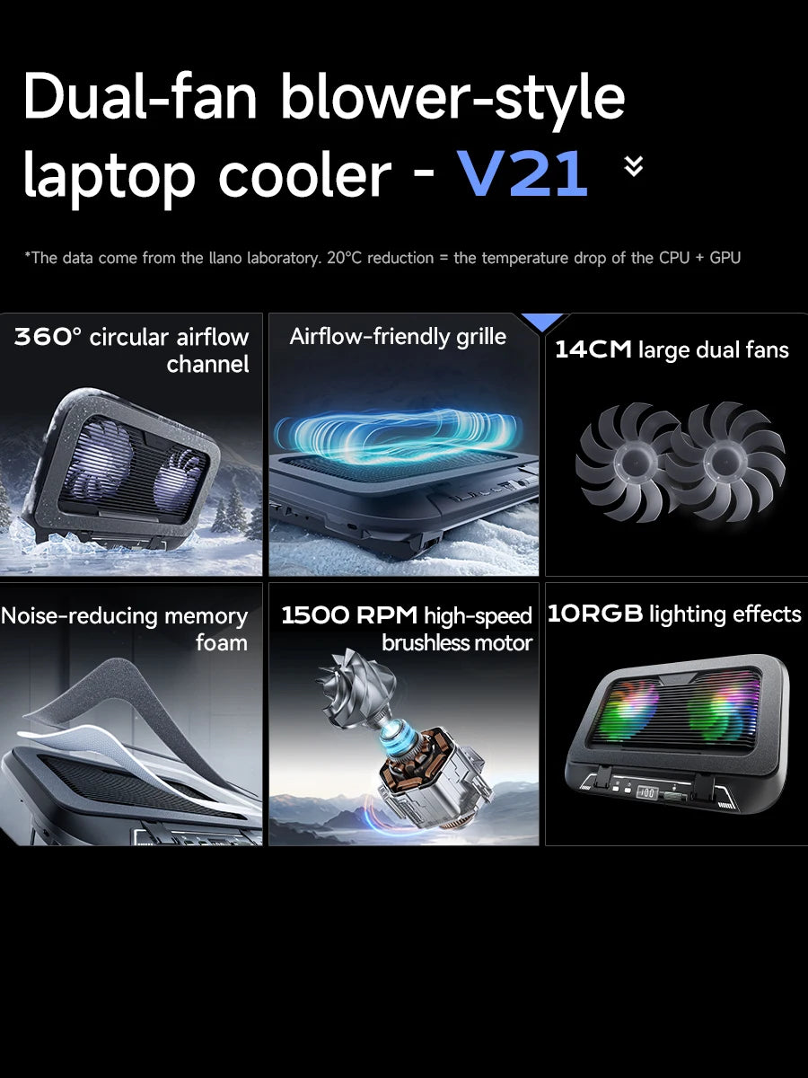 Keep your laptop cool and stylish with this adjustable, foldable cooler pad featuring LED lighting and powerful fans—fits 14" to 17.3" laptops perfectly!