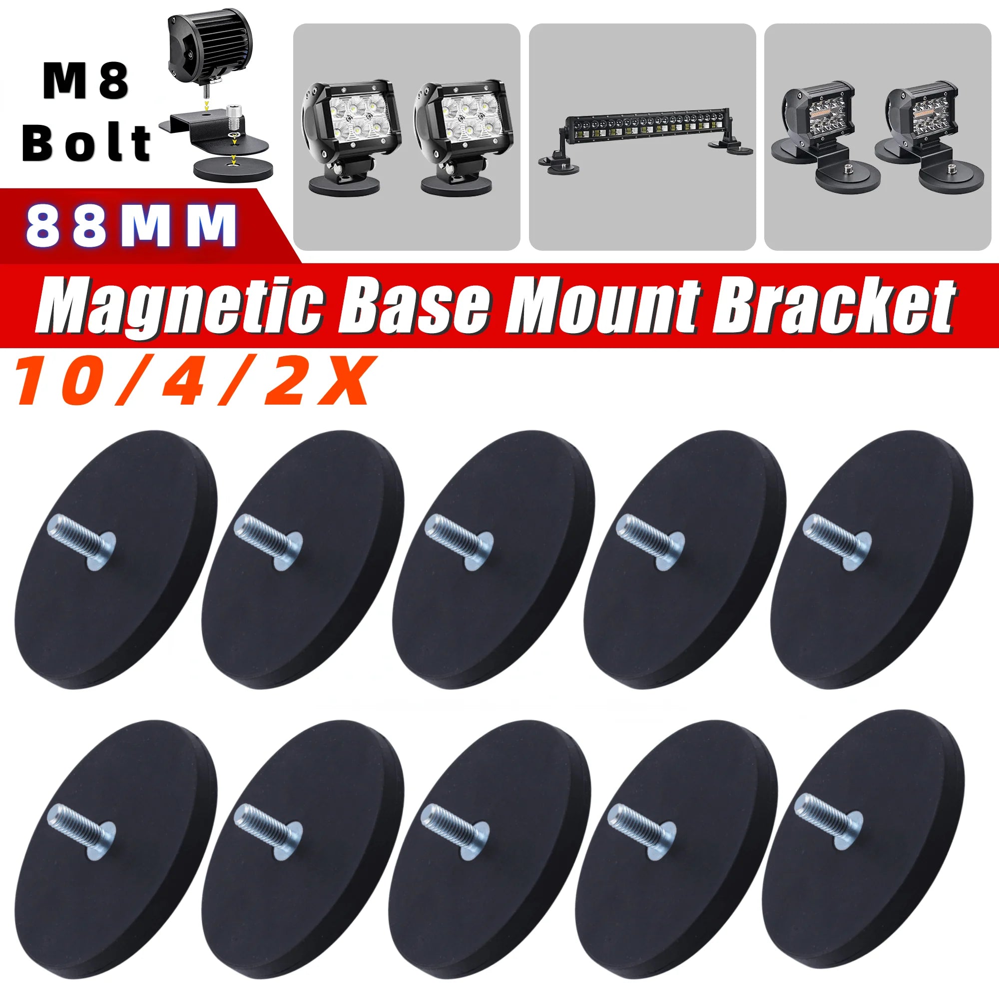 10/4/2PCS 88mm M8 Bolt Magnetic Base Mount Bracket Clamp LED Work Light Bar Holder SUV Offroad