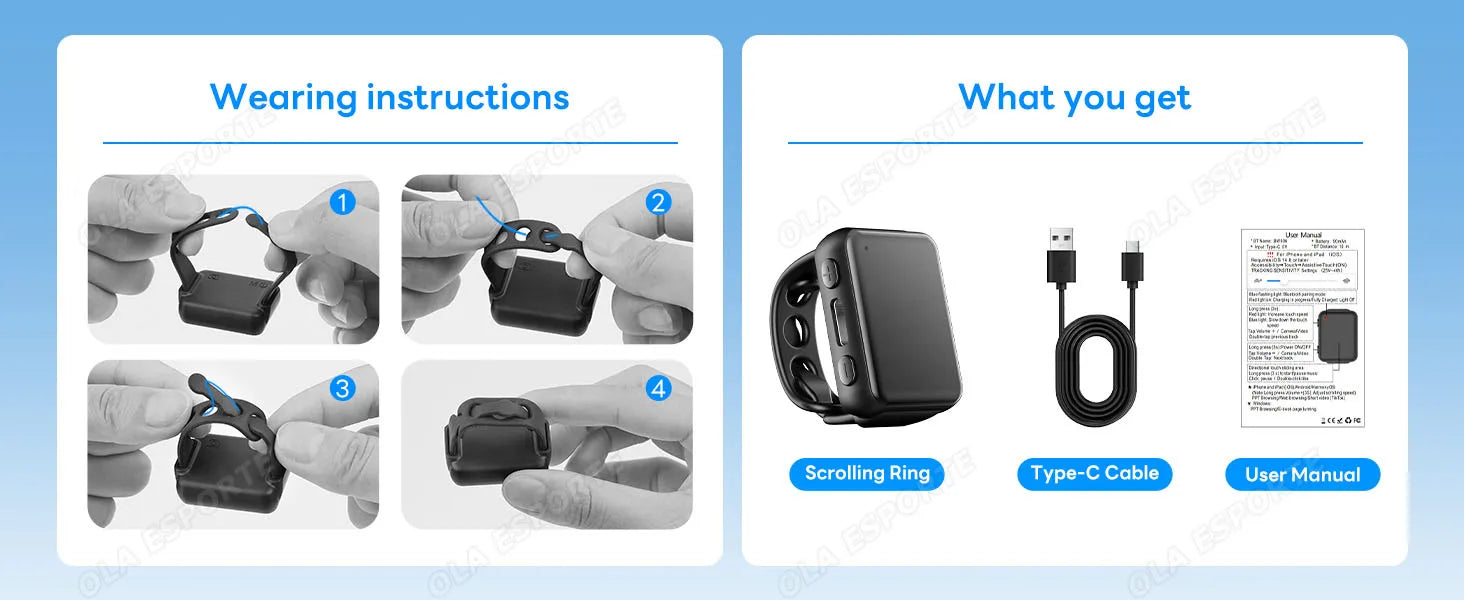 Multifunctional Ring Remote Control Smart Ring Video Camera control, Document remote control,Smartring Men Women for Android IOS