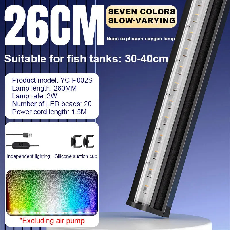 Fish Tank 46cm Colorful Slow Flash Submersible Light Aquarium Waterfall Bubble LED Light Automatic Color-changing Ambient Lamp