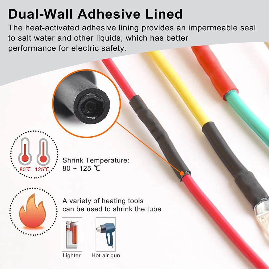 Protect your wiring with this black heat shrink tube kit—thermoresistant tubing ideal for wire wrapping, electrical connections, and cable insulation!