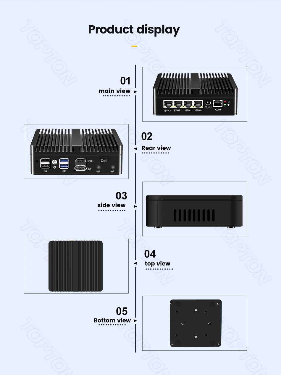 Topton 12th Gen Intel Twin Lake N150 Soft Router N5105 N6415 N6210 4*2.5G LAN Fanless Mini PC pfSense Firewall Appliance AES-NI