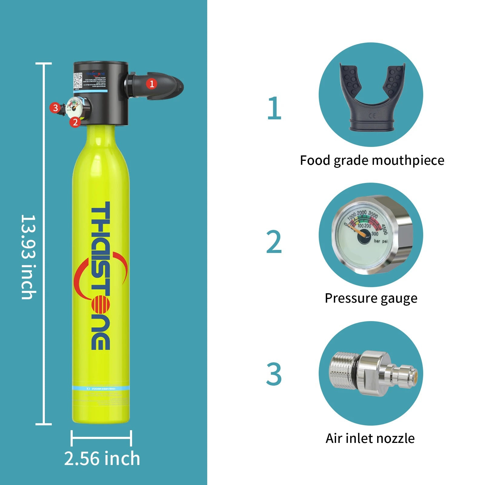 THAIITONEE-0.5L Mini Scuba Diving Tank, Backup Air Cylinder Emergency Rescue Pony Bottle