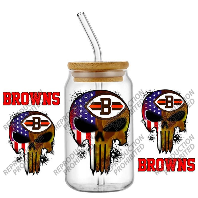 High Quality ‌3D Skull Sports Team Decal UV DTF Cup Wrap for 16oz Libbey Glasses Can DIY Mug Transfer Stickers