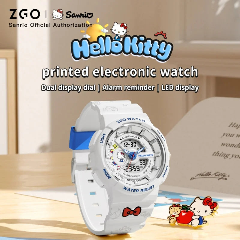 ZGO Sanrio Hello Kitty ladies' digital watch multi-functional dual-display waterproof sports watch for students gift 8573
