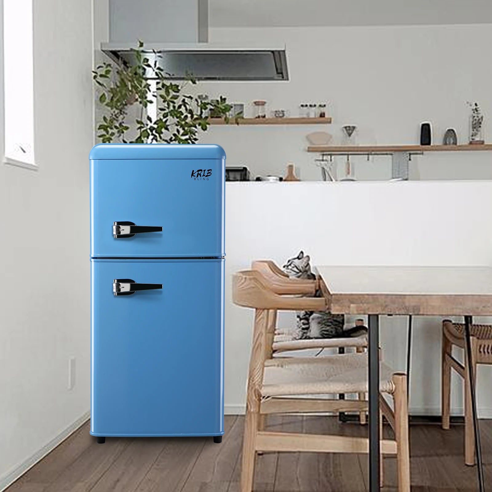Double Door Compact Refrigerator, Mini Fridge with Freezer (Retro Design)