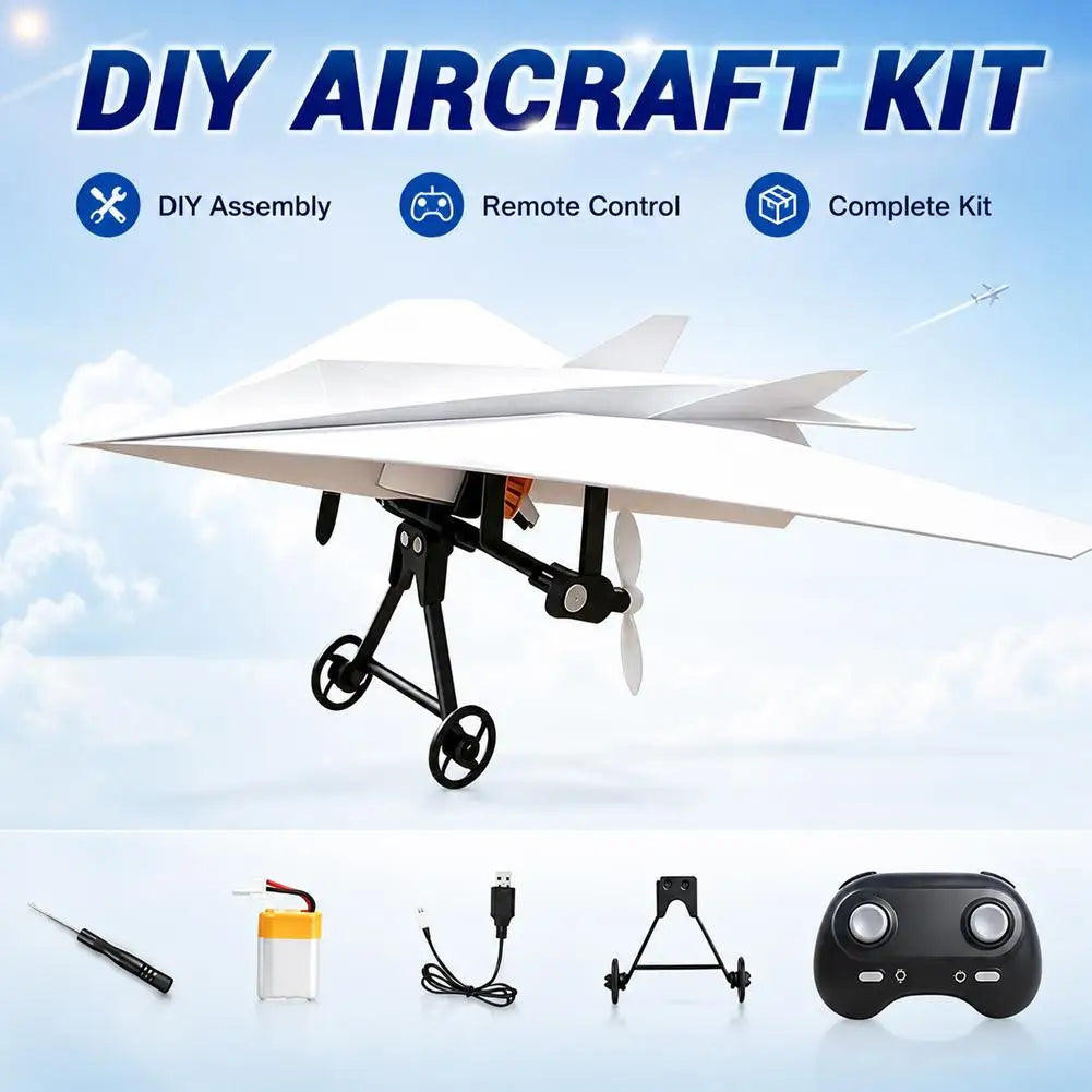 DIY RC Paper Airplane Kit DIY Electric Remote Control Plane with Dual Propellers Lightweight Flying Toy Micro Fixed Wing Drone
