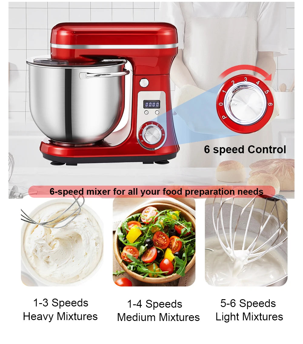 BioloMix 6L Kitchen Food Stand Mixer 1200W DC Quiet Motor Stainless Steel Bowl 6-speed Cream Egg Whisk Whip Dough Kneader