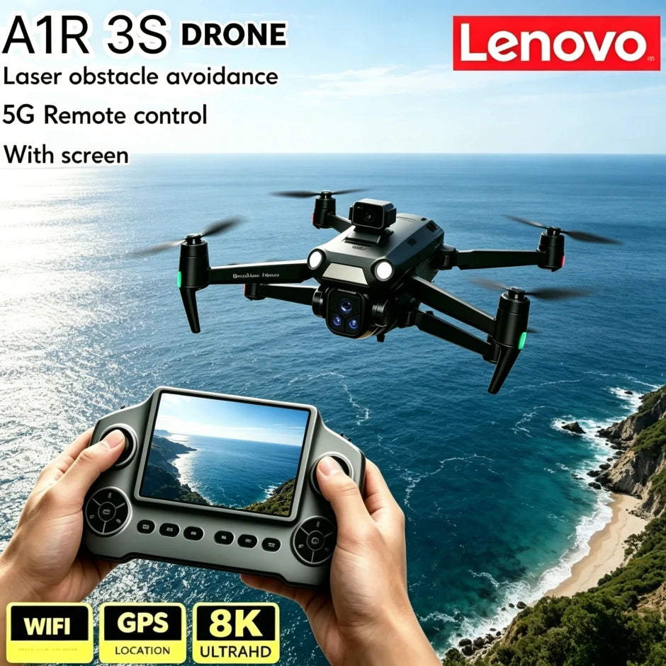 Lenovo A1R Drone GPS 8K HD 5G WIFI FPV Foldable Quadcopter Brushless Motor Laser Obstacle Avoidance Large Screen Remote Control