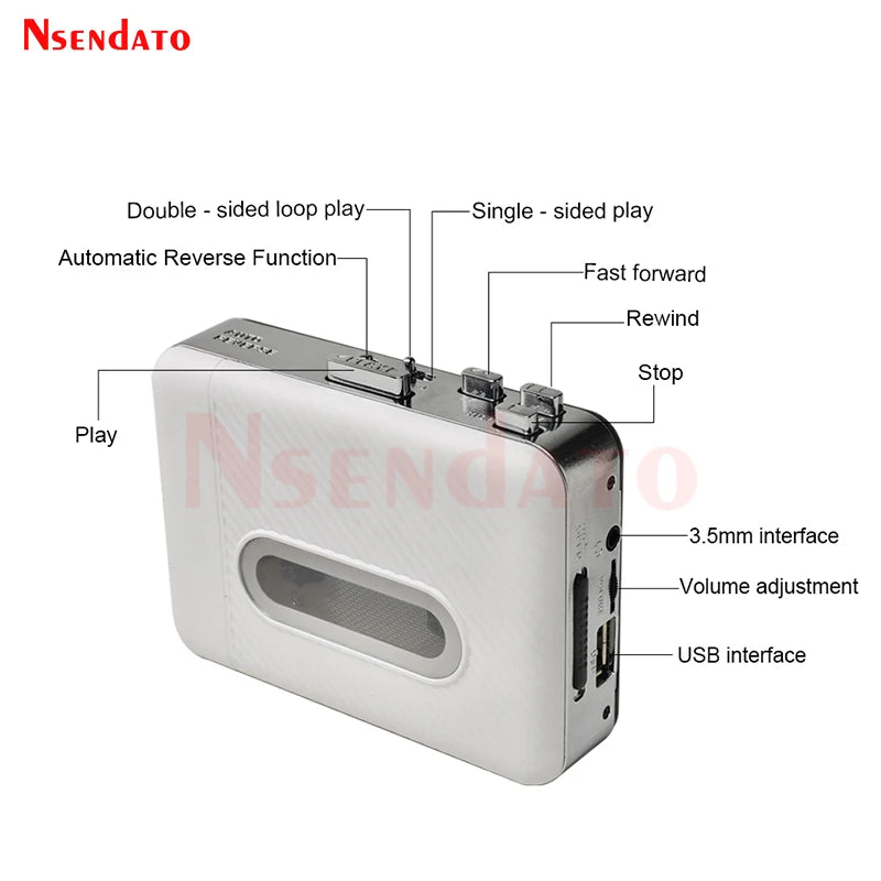 USB Cassette Tape Audio Player to mp3 Converter with Recorder Capture Tape Player Cassette PC for Computer speaker Phone iPod