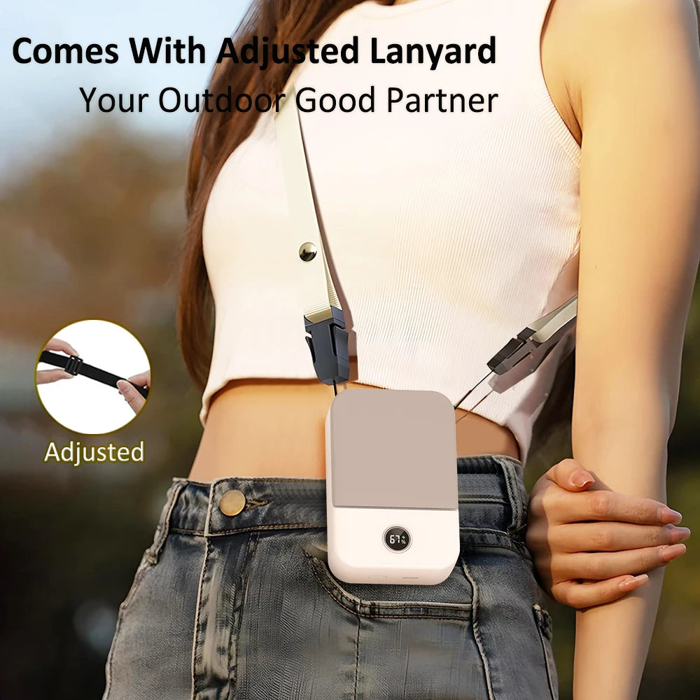 Waist Fan Portable Outdoor Mini Hanging Neck Fan 3 Gear Strong Wind Bladeless Waist Neck Fan Air Cooler USB Fan 2000Mah