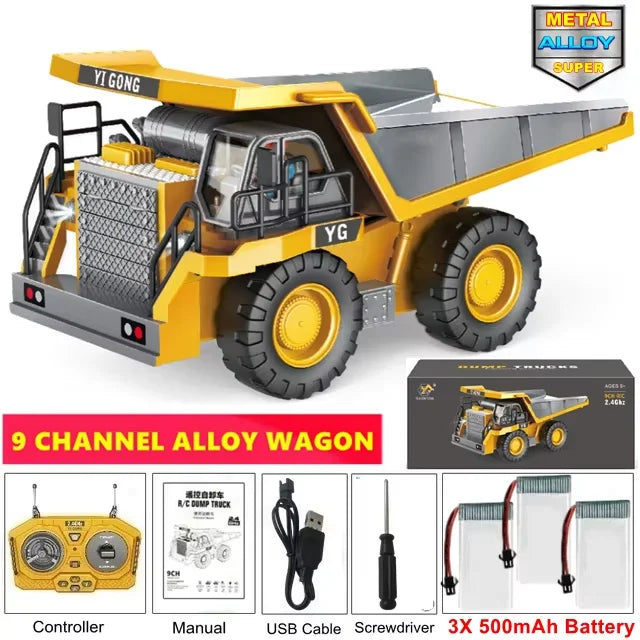 4WD Remote Control Excavator 4x4 Alloy Dump Truck Bulldozer Radio Model RC Car Construction Vehicle with Lights Sound Toy Gift