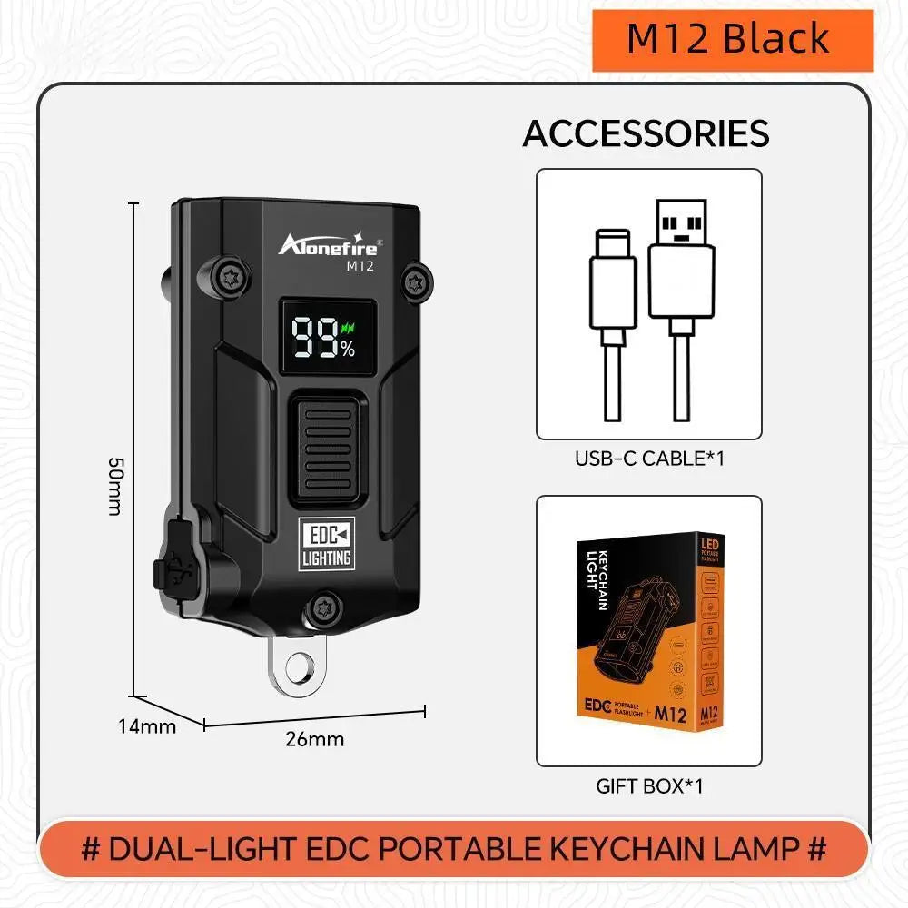 M12 EDC Dual Light Mini LED Keychain Flashlight Camping Travel Emergency Outdoor Hiking Stair Working Survival Hand Lighting