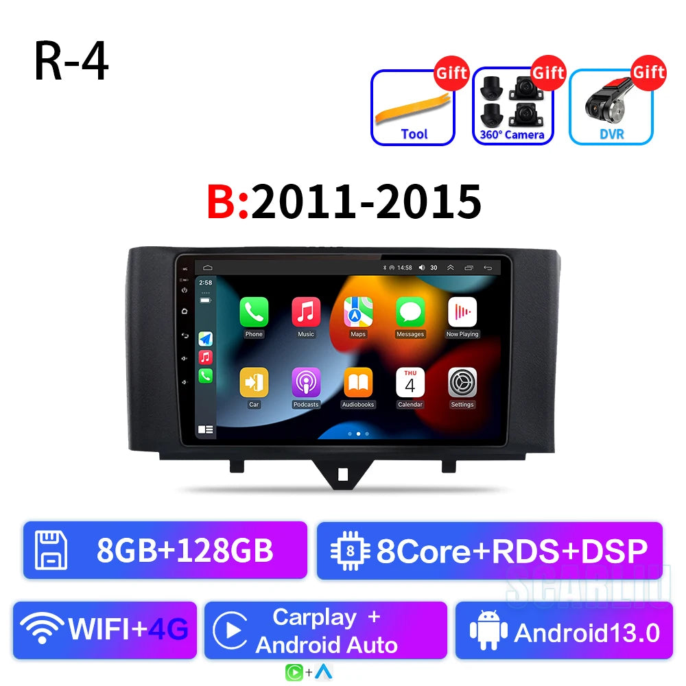 For Smart Fortwo 451 2005 - 2010 2010-2015 Multimedia GPS Navigation DSP RDS 4G SWC CarPlay 2Din 9inch Android Auto Car Radio