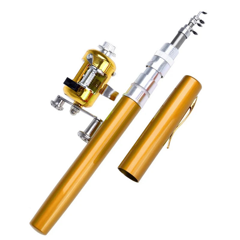 Pocket Ice Fishing Rod & Reel Combo set Pen Shape Telescopic Portable Complete Kit for River Lake Winter Fishing Outdoors