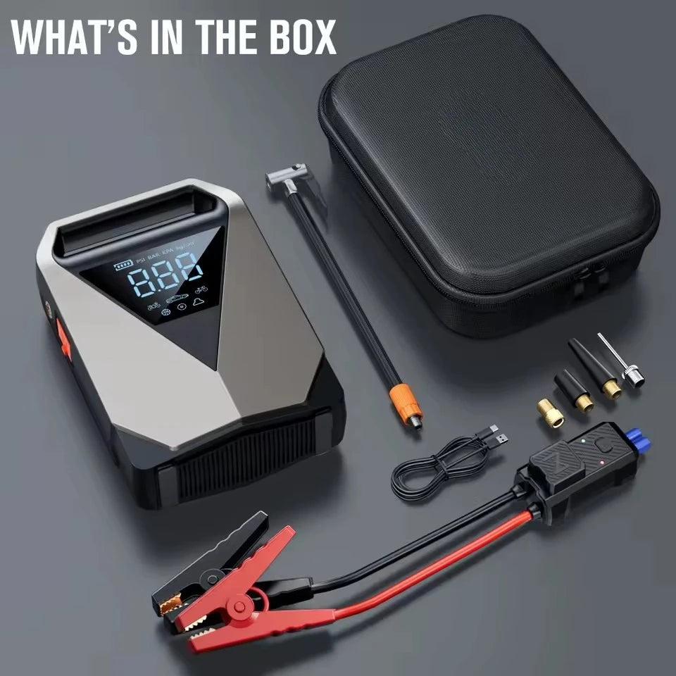 Be prepared on the road with this portable car jump starter and 150PSI air compressor—jump your battery and inflate tires anytime, anywhere!