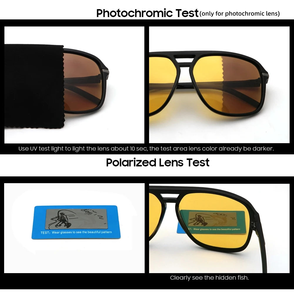 VIVIBEE Men Polarized Night Vision Glasses Yellow Retro Square Oversized Photochromic Goggles Women Fashion Driving Sunglasses