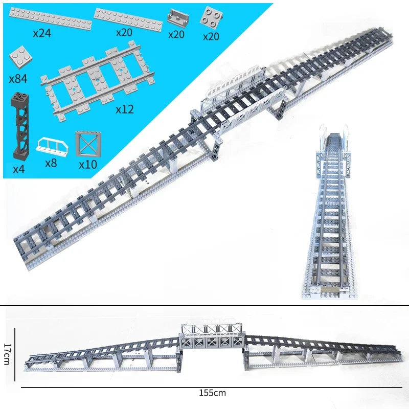 DIY Train Track Combination MOC Railroad Bridge Building Blocks Cross Track Bricks Toys Rail Car Scene Compatible With LEGO