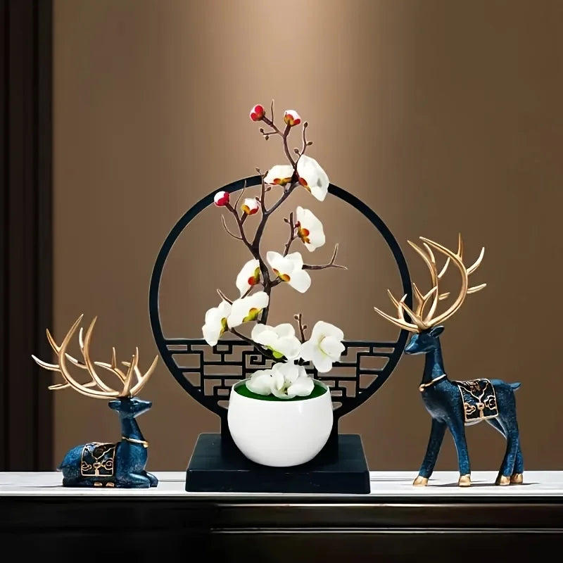 1set Chinese-Inspired Artificial Plum Blossom Bonsai with Screen Base - Versatile Tabletop Decor for Various Rooms, Ideal for