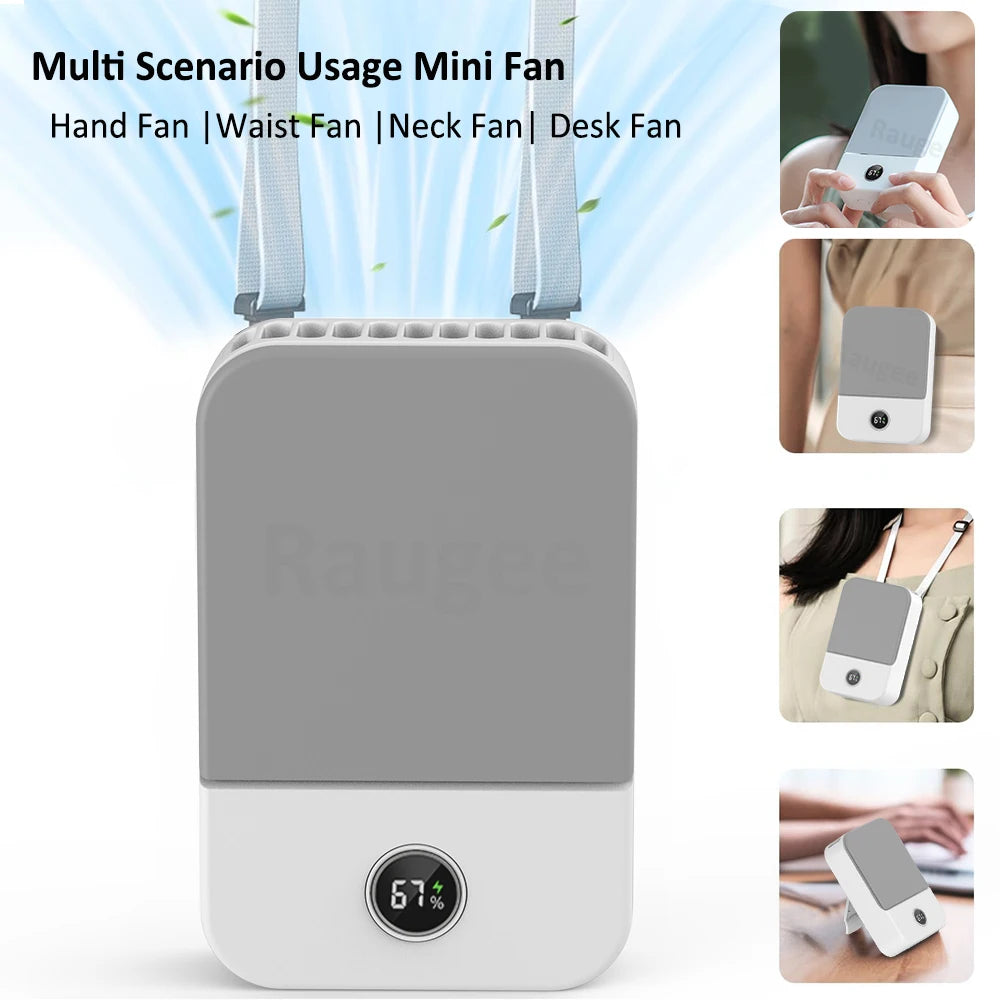 Waist Fan Portable Outdoor Mini Hanging Neck Fan 3 Gear Strong Wind Bladeless Waist Neck Fan Air Cooler USB Fan 2000Mah