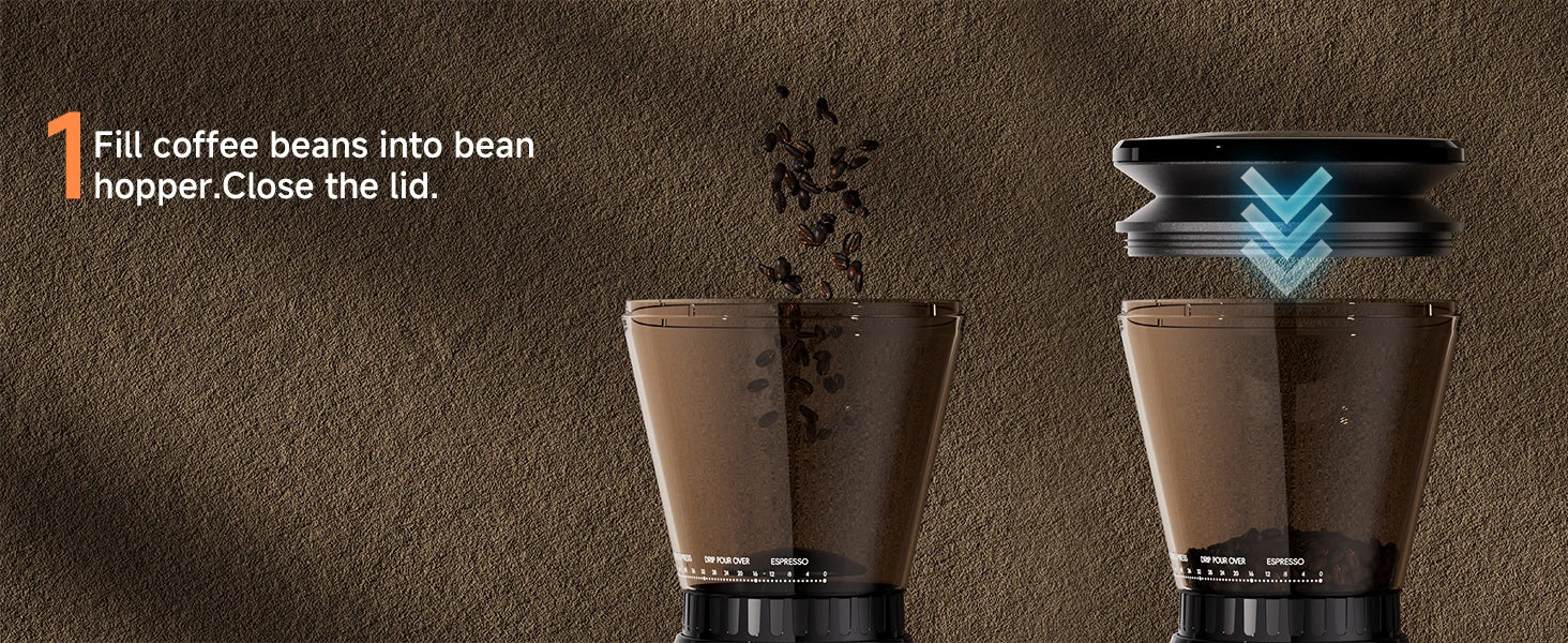 BioloMix Professional Conical Burr Grinder 48 Adjustable Settings with Removable Holder for Espresso Drip and French Press