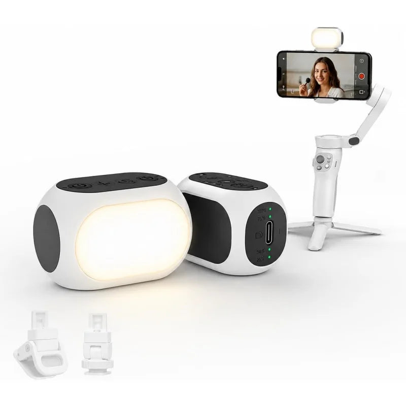 Magnetic Mini Fill Light with Phone Clip & Cold Shoe, Portable LED Video Light Compatible For DJI Osmo Mobile 6/SE Gimbal, Phone & DSLR Camera, Rechargeable Pocket Selfie Light for Vlogging