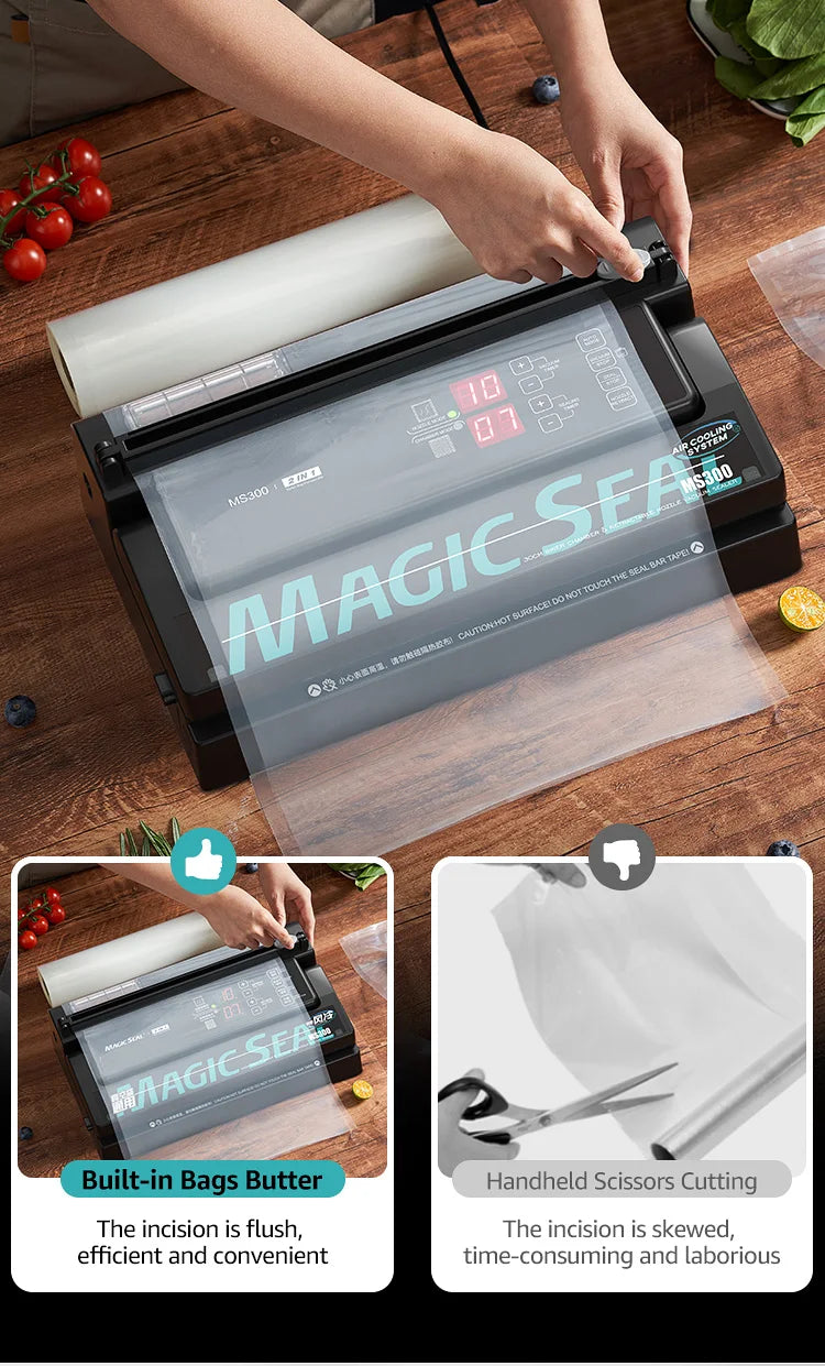 Vacuum Sealer Machine MAGIC SEAL MS300 for Food Plastic Packaging Sealer Mylar Bags Sealer Sealing machine Automatic Manual Mode