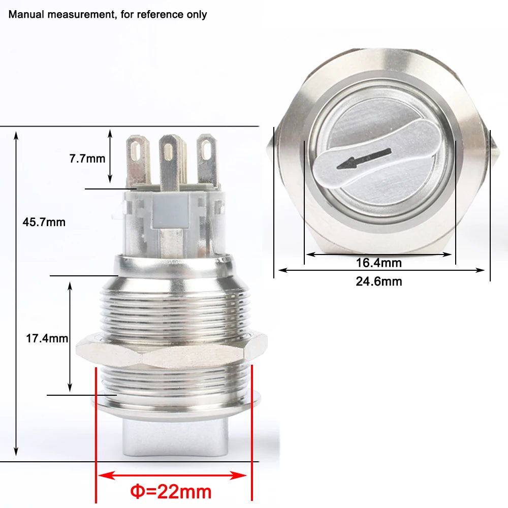 22mm 2/3 position Metal Selector Latching Push Button knob Rotary Switch DPDT SPDT 12V LED Illuminated 1NO1NC/2NO2NC ON OFF lock