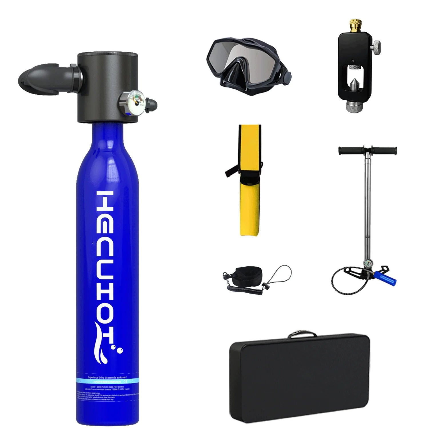 HECUIOI Mini Scuba Tank Diving Equipment 0.5L Outdoor Oxygen Scuba Diving Tank 5-10 Minutes Cylinder Snorkeling Set Hand Pump